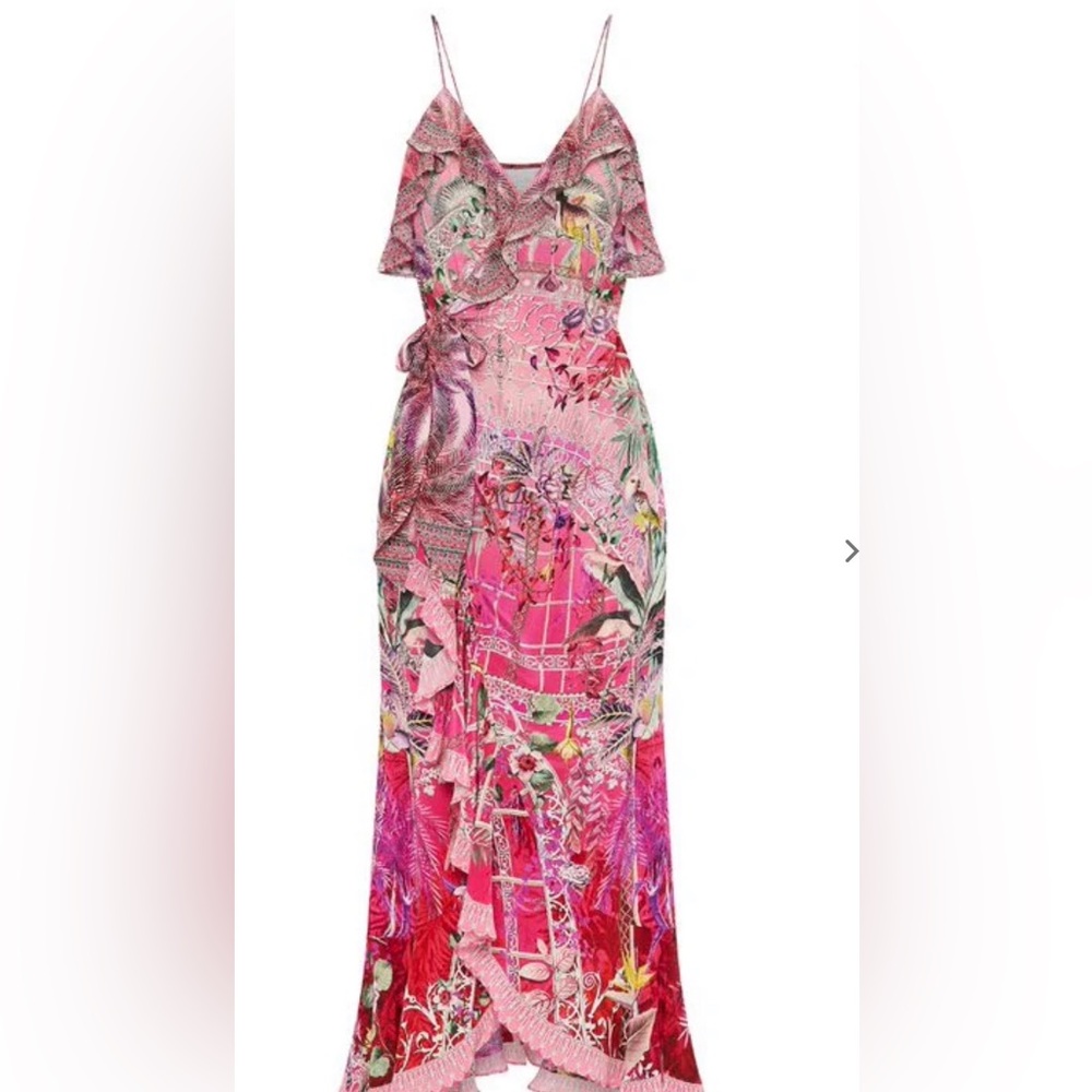 Camilla Pink Floral High-Low Ruffle Maxi Dress